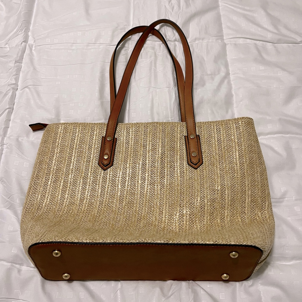 Isabelle straw look leather tote